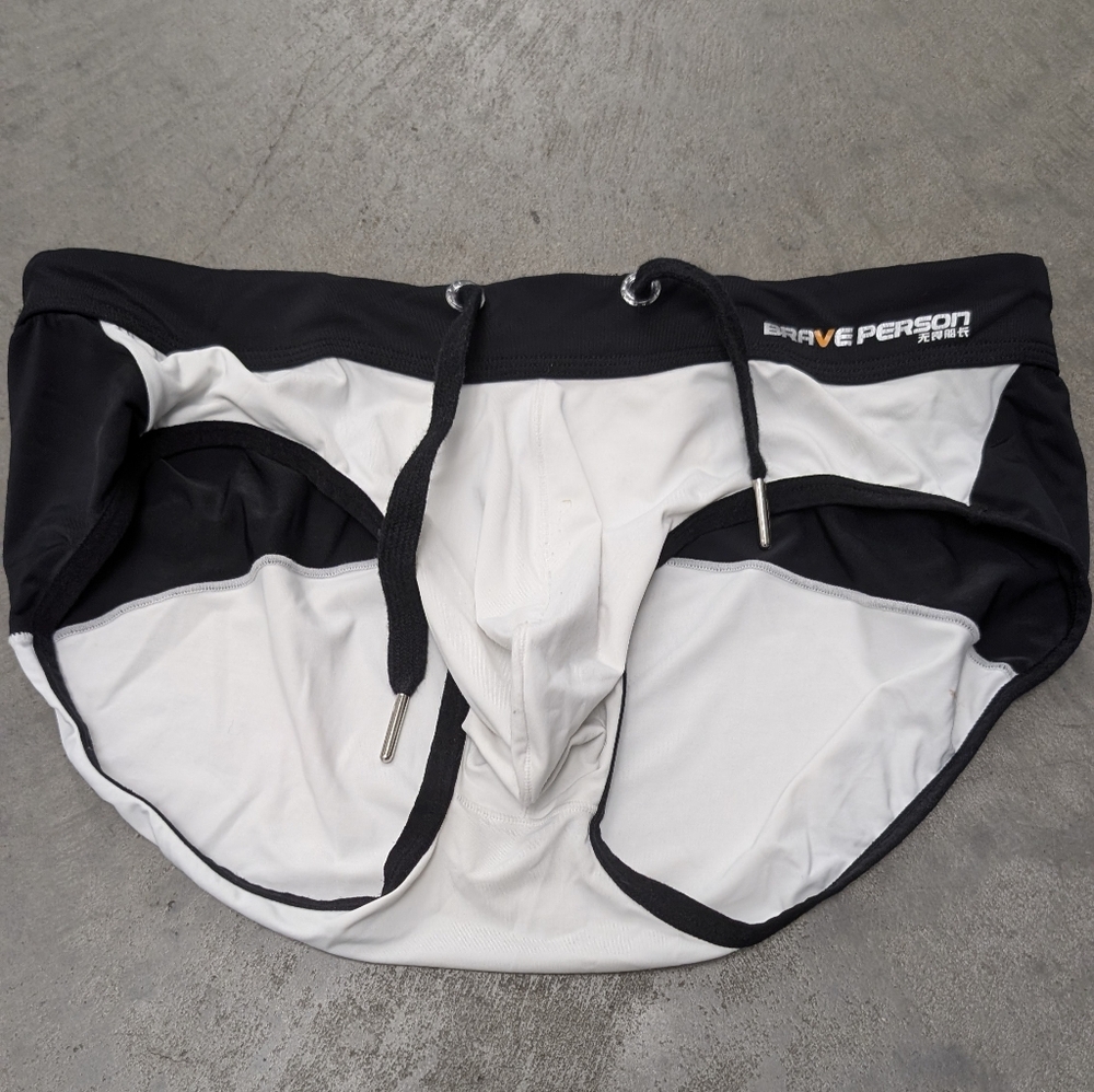 Brave Person Black and White Swim Briefs, Large